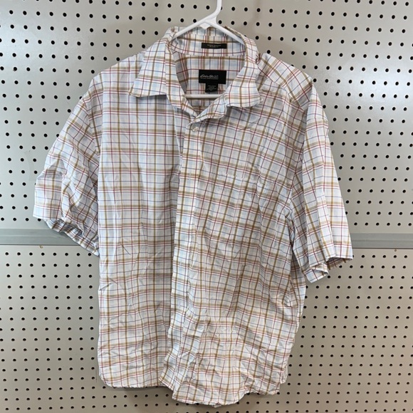 Eddie Bauer Men's Plaid Button-Down Shirt - White and Brown - Picture 1 of 8